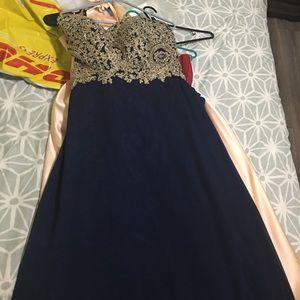 Corset dress size 12 Navy blue w/gold beading top